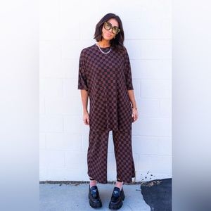 Sold Out Dressed in Lala LALA ORIGINAL Ribbed Checker Playsuit in Black & Mocha